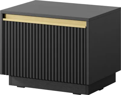 Productafbeelding van Nachtkastje met lades, 50 cm, Baron - Nachtkastje 50 cm, met geribbelde fronten, gouden details - zwart