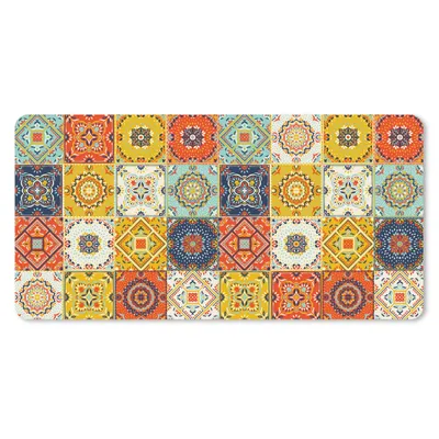 Produktbild von MuchoWow® Mauspad Mousepad Vintage - Blumen - Muster - Weiß - Orange 60x30 cm - Mousepads - Maus Mat - Pad - Mausunterlage - Nachhaltig