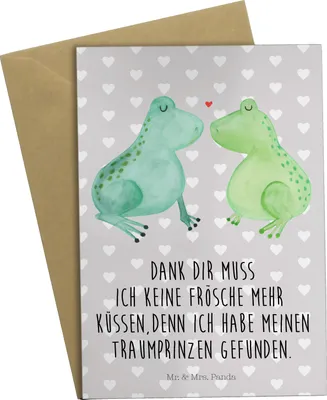 Produktbild von Mr. & Mrs. Panda Grußkarte Frosch Liebe - Grau Pastell - Geschenk, weihnachtskarten, Beileidskarte, Freundin, Hochzeitstag, Klappkarte, Frösche, einladungskarten