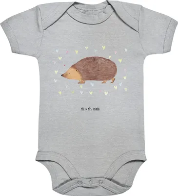 Produktbild von Mr. & Mrs. Panda strampelanzug Igel Herzen 1. - 3. Monat - Heather Grey - Geschenk, Herz, Kurzarmbody, Liebe, Strampler, Kuss, overall baby, Babybody, babykleidung body