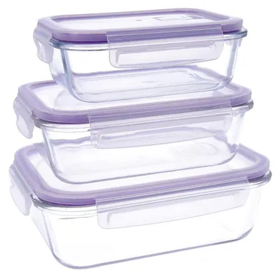 3er-Set luftdichte Glas-Vorratsbehälter, rechteckig, BPA-frei