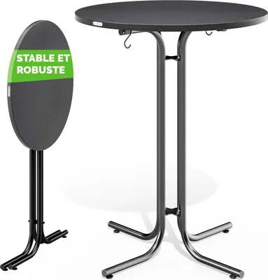 Image de CASARIA® Mange Debout Haute Polyvalente, Table de jardin Design Bar Salon, Table A Manger Conviviale Terrasse Balcon, Tabouret Bar Compatible, Plateau Rond MDF Pliable 70 Cm Gris