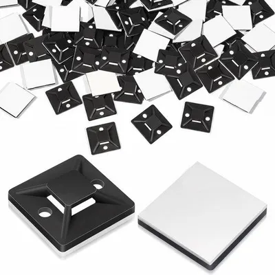 Produktbild von Famanu Kabelbinderhalterung 18 x 18 mm - selbstklebende Kabelbinderpads - schwarze Kabelbinderbasis - Set für Homeoffice, Garage und Werkstatt