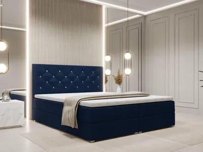 Produktbild von FurniDe24 Boxspringbett Fano 160x200- Bett mit Matratze und Topper – Kontinentalbett mit Bettkasten und Matratze – Doppelbett Dunkelblau (Kronos 09)