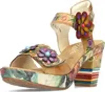 Produktbild von Laura Vita Damen Sandalette Leder beige multi floral Blockabsatz Klettverschluss Nellao 05, Größe:41 EU,