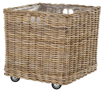 Produktbild von Pflanzkorb eckig groß Rattan XXL Pflanzkübel Blumentopf mit Rollen Rollkorb Rattankorb Grau Natur