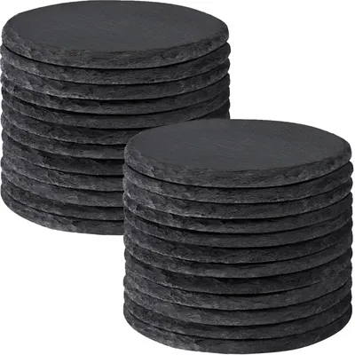 24 runde Schieferuntersetzer 10 cm, natürliche Steinuntersetzer, schwarz