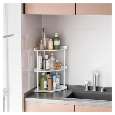 Produktbild von 3-stufiger Acryl Eckregal Organizer 24x24x40cm, Weiß für Badezimmer, Küche, Schlafzimmer, Büro