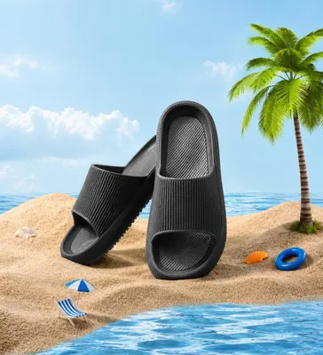 Produktbild von MODFU Slipper, Damen Herren EVA Hausschuhe Schwarz, 4cm Dicke Sohle, rutschfeste Badelatschen, Paar Hausschuhe bequem, Indoor Outdoor Sandalen, 42-43