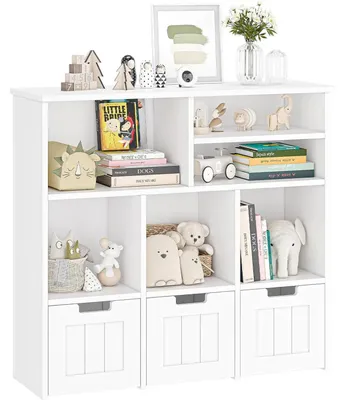 Produktbild von Kinder-Bücherregal - Spielzeugaufbewahrung mit 3 Rollboxen - 3-stöckiges Regal - Bücher- und Spielzeugorganizer - Für Kinderzimmer Spielzimmer Babyzimmer - 100x33x89 cm - Weiß