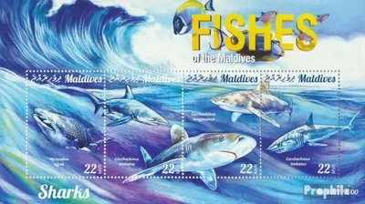Produktbild von Briefmarken Malediven 2015 Mi 6075-6078 Kleinbogen (kompl. Ausg.) postfrisch Haie