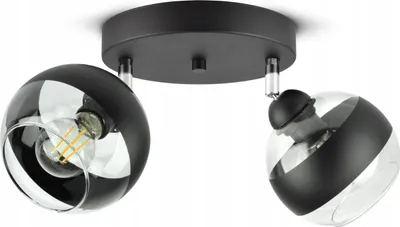 Produktbild von LUXOLAR - Led Deckenleuchte 2 flammig - Deckenlampe Schwenkbar Schwarz E27 60W - Hängelampe für Wohnzimmer, Küchen - Schwarz-transparent Glas Kugeln