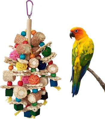 Productafbeelding van Vogel speelgoed gemaakt van natuurlijke materialen, afmetingen 34 x 12 cm, geschikt voor middelgrote en grote papegaaien