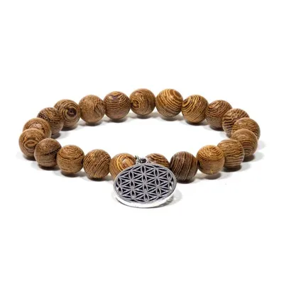 Produktbild von Mala/Armband aus Wengeholz, elastisch + Blume des Lebens – Packung mit 5 Stück – 0,8 cm