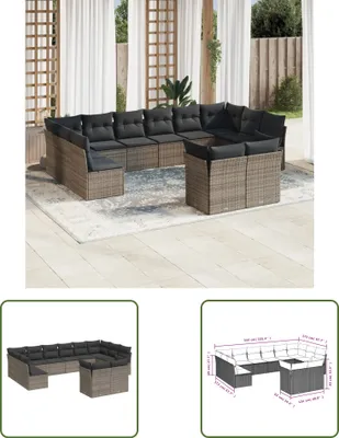 Produktbild von The Living Store 12-tlg. Garten-Sofagarnitur mit Kissen Grau Poly Rattan