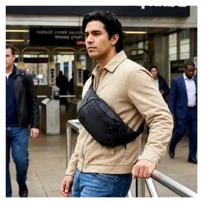 Produktbild von Gürteltasche Herren und Damen Schwarz, wasserdichte Bauchtasche aus Nylon, Verstellbar (35x16x4 cm) für Outdoor, Sport, Laufen, Radfahren und Reisen