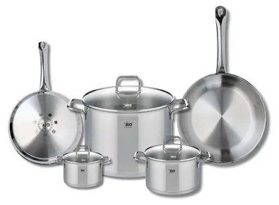 Image de Ensemble de 2 Poêles de cuisson 24 et 28 cm et 3 faitouts 12, 16 et 26 cm Elo Profi Citrin