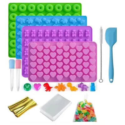 Produktbild von DIY Silikonformen Set 3D: Herz, Bär, Donut, Dino + Zubehör für Backen, Seife, Hundesnacks, Eis Schokoladenform