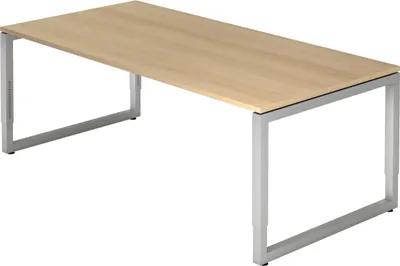 Produktbild von bümö Schreibtisch Serie-R - Gestell: Silber, Größe:  200 x 100 cm, Nachbildung: Eiche