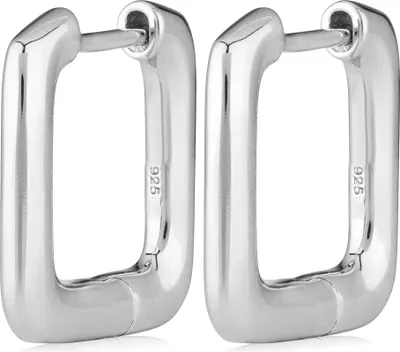 Produktbild von Paar Klappcreolen Quadratisch 14,8mm Silber 925 Eckig Ohrringe anlaufgeschützt