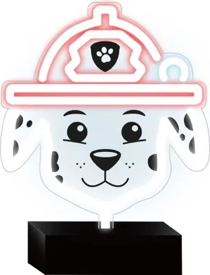 A neon LED stand of the Paw Patrol character Marshall.