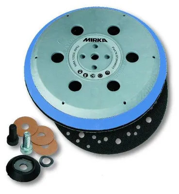 Immagine prodotto di Disco MIRKA KLETT (Unipad) duro Ø 150 mm 61 fori 5/16" + filettatura M8, incl. cuscinetto di protezione, adatto per 6 fori, 6+1 fori, 9 fori, 15 fori, Abranet Velcro (1 pz)