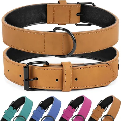 Imagen del producto de Collar de cuero, ajustable, talla L, con cierre metálico, para perros