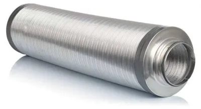 A silver cylindrical object with ribbed texture and gray ends, lying on a white surface.