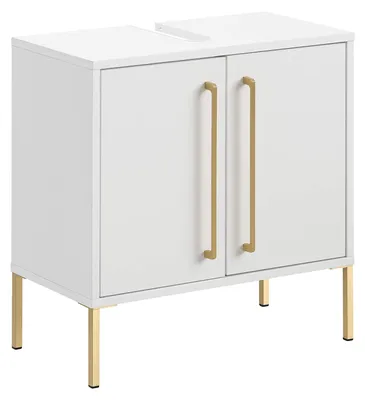 Waschtischunterschrank 2 Türen Softclose 61,2x57,1x30,1 cm Weiß/Gold