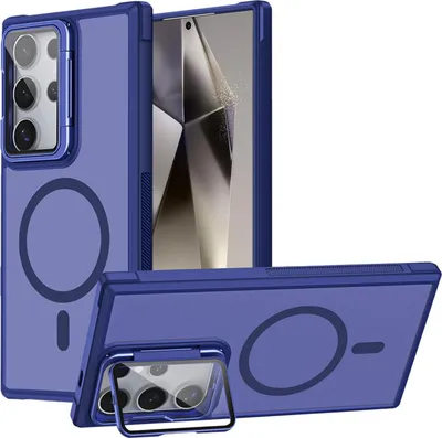 Produktbild von Conie MagSafe Schutzhülle für Samsung Galaxy S24 Ultra Hard Case Kunststoff Kamera Schutz Cover Hülle magnetisch mit Ständer in Blau