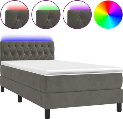 Immagine prodotto di vidaXL Letto boxspring con materasso e LED grigio scuro 100x200 cm velluto