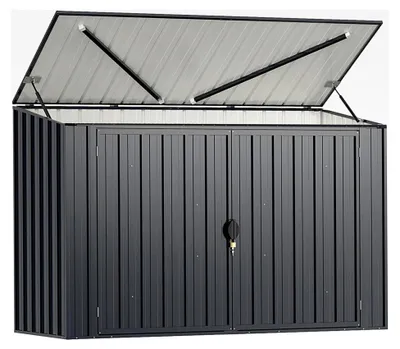 Produktbild von Mülltonnenbox für 2 x 120 L Mülltonnen, wetterfester Gartenschuppen mit abschließbarer Tür, Geräteschuppen aus Metall, für Fahrrad und Werkzeug, 193 x 86 x 127 cm