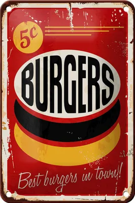 Produktbild von Blechschild Retro 12x18cm burgers best in town Fast food