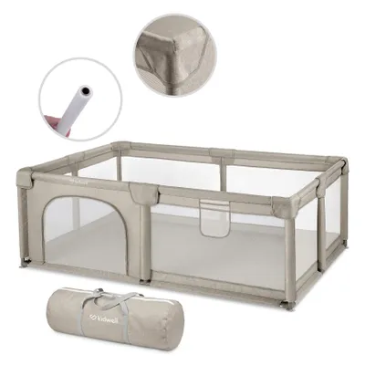 Produktbild von Kidwel FANKO 120x180 cm Baby Laufstall, Laufgitter Baby Krabbelgitter für Kleinkinder mit Atmungsaktivem Netz, Reißverschluss, Tasche, Beige
