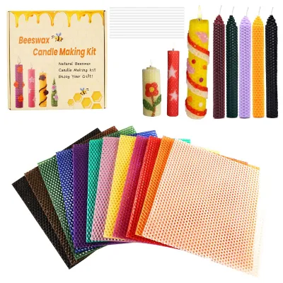 Produktbild von 12 Bienenwachskerzen, farbige Bienenwachskerzen, 20 x 20 cm, Bienenwachsplatten, Bienenwachsplatten für Kerzen, DIY-Kerzenherstellung, reine Bienenwachs für handgefertigte Kerzen