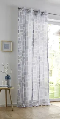 Produktbild von Kutti Weißer Vorhang Glen halbtransparente Gardine mit Ösen Silber. Moderner Schal für Gardinenstangen, Bedruckt, Dessin grau beige Taupe, Polyester pflegeleicht, B 135 x H 145 cm, (1 Stück)