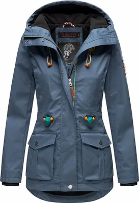 Produktbild von Marikoo Babetaa Damen Übergangsjacke mit Kapuze Outdoor Parka Mantel Anorak Blau Gr. 34 - XS