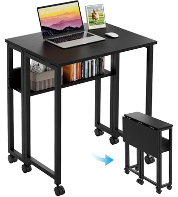 Klappbarer Schreibtisch mit Rollen, 80×50 cm, schwarz