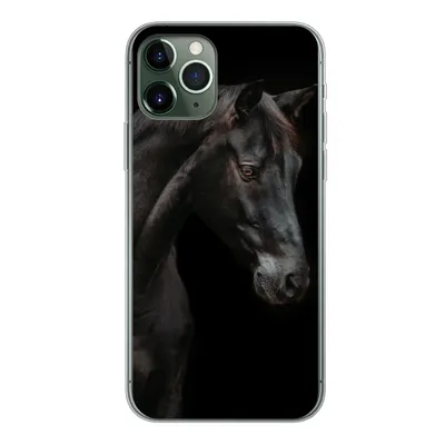Produktbild von MuchoWow® Handyhülle Schutzhülle Hülle für iPhone 11 Pro Pferd - Tiere - Schwarz - Porträt Silikon Softcase Handy Hülle - Handy