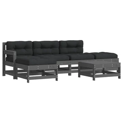Image de Salon de jardin 6 pcs avec coussins gris bois massif