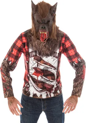 Image de Costume d'Halloween loup-garou pour hommes 2-pièces | T-shirt avec masque