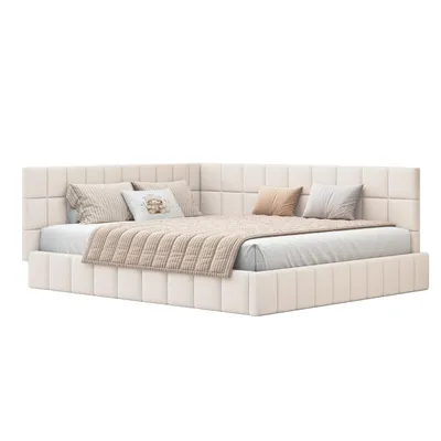 Produktbild von STILVORA Polsterbett 160x200cm mit Samtstoff, Schlafsofa mit Lattenrost, Multifunktionsbett mit Polsterdesign, Beige (Ohne Matratze)