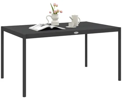 Image de Table d'extérieur - Table de jardin - Résistante aux intempéries - Plateau en aluminium - Structure en bois - 145 x 90 x 74 cm - Gris foncé
