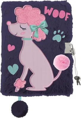 Image de Journal en peluche Majewski A5 96k Lady Poodle bleu marine avec caniche rose