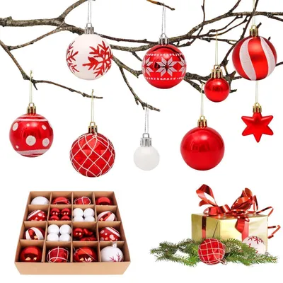 Immagine prodotto di Palline per albero di Natale in plastica, 42 pezzi, set di decorazioni natalizie rosa, blu, rosse e bianche