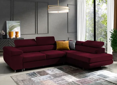 Produktbild von Ecksofa in L-Form "Mediolan", L-förmige Eckcouch mit Schlaffunktion, ausziehbares Sofa, 1 Bettzeugbehälter, verstellbare Kopfstützen, (Monolith 69)