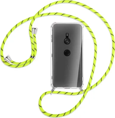 Produktbild von Handykette Backcover-Schutzhülle mit Band (Metall silberfarben) für Sony Xperia XZ3 - neongelb