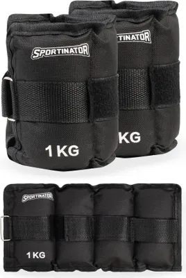 Produktbild von SPORTINATOR Gewichtsmanschetten, 2 Stück, 1 kg, für Arme & Beine. Maße: Manschette 30x15.5 cm, Verschluss 20x4 cm. Klettverschluss, Vierkantring, gleichmäßige Gewichtsverteilung. Füllung: Polyester, PVC, Sand-Eisen-Granulat. Neu mit OVP, STR-12.