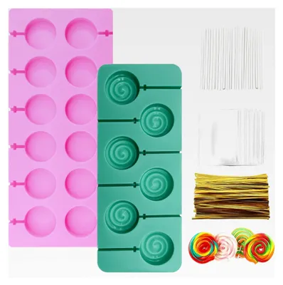 Produktbild von Cake Pop Formen - Silikon Lollipop Form mit 2 Silikonformen, 100 Stäbchen, Verpackungsbeuteln, Twist Ties und Dekorationszubehör für Lollis, Süßigkeiten und Schokolade