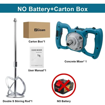 Immagine prodotto di Miscelatore per calcestruzzo a batteria da 40V – dispositivo di miscelazione senza fili per calcestruzzo, malta e vernici – 6 velocità – compatibile con batteria da 18V – senza batteria e caricabatterie
